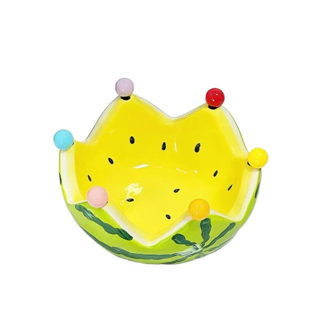 Ceramic Watermelon Shape Fruit Plate Cute Large Capacity Fruit Fork Dish with Forks Dessert Salad Bowl Cake Good Vibrations
