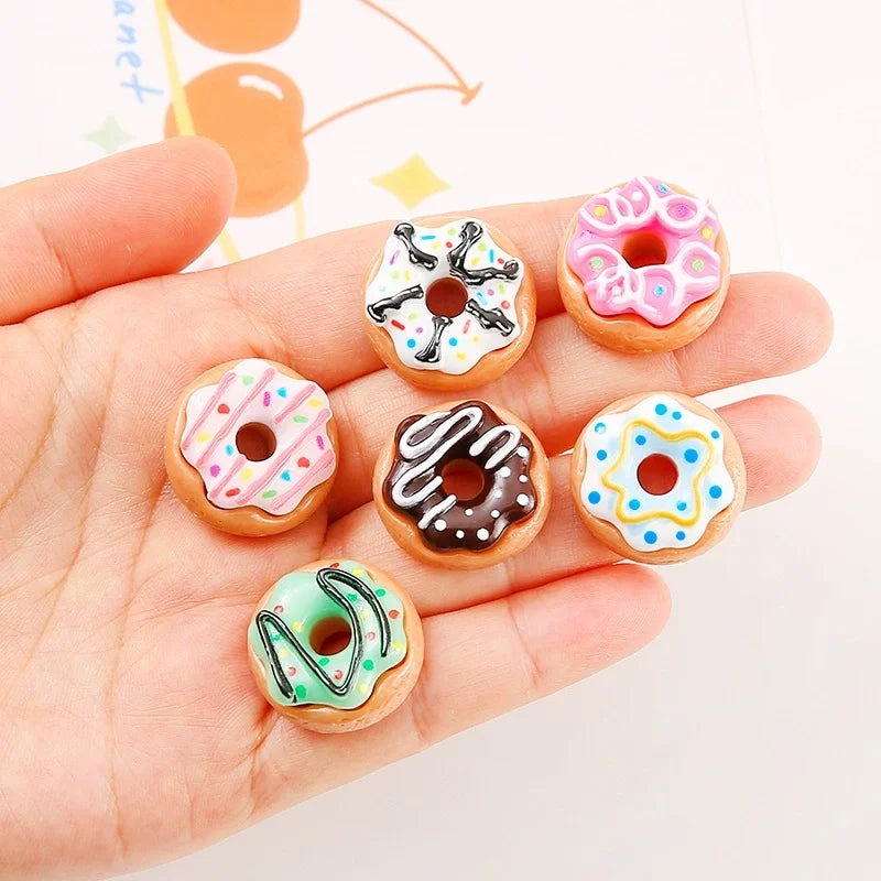 8pcs Kawaii New Cute Mini Donut Flat Back Resin Cabochons Scrapbooking DIY Jewelry Craft Decoration Embellishments Accessories Good Vibrations