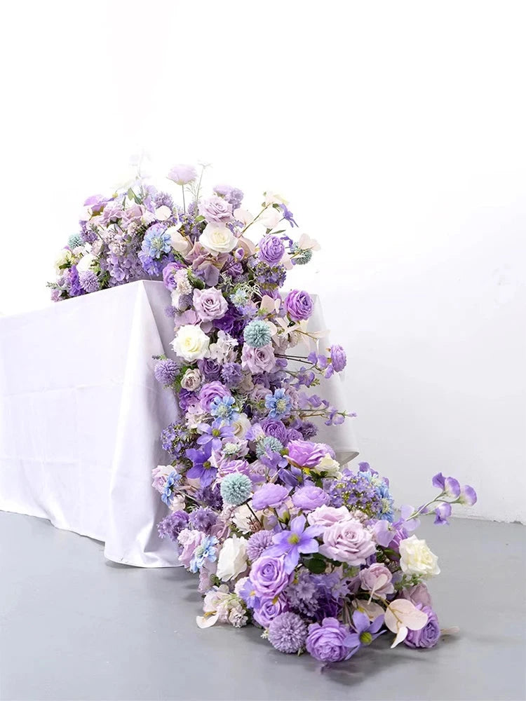 Purple Flower Arrangement Wedding Table Decor Floral Runner Artificial Flowers Row Event Party Backdrop Prop Window Display prop Good Vibrations