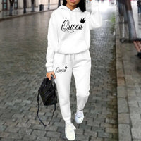 Queen Letter Graphic Print Women's Sets Hoodies Pants 2pcs Suit Autumn Winter Sports Jogging High quality Aesthetic Tracksuit Good Vibrations