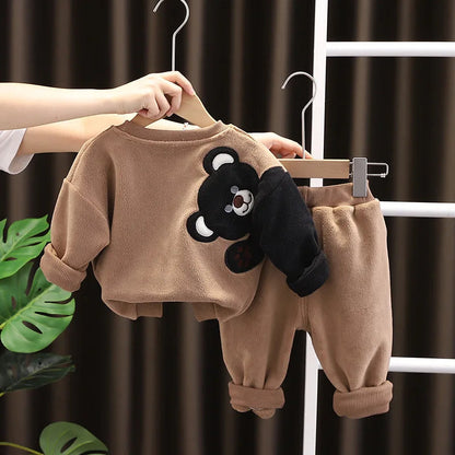 Baby Clothes 2025 New Children's Little Bear Long Sleeve Set Boys and Girls' Letter Sweater Pants Two Piece Set Simple Sportswea Good Vibrations