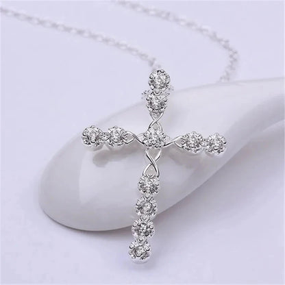 45cm 925 sterling silver Crystal Necklace wedding charms women lady noble Fashion Jewelry Classic Cross nice gift Good Vibrations