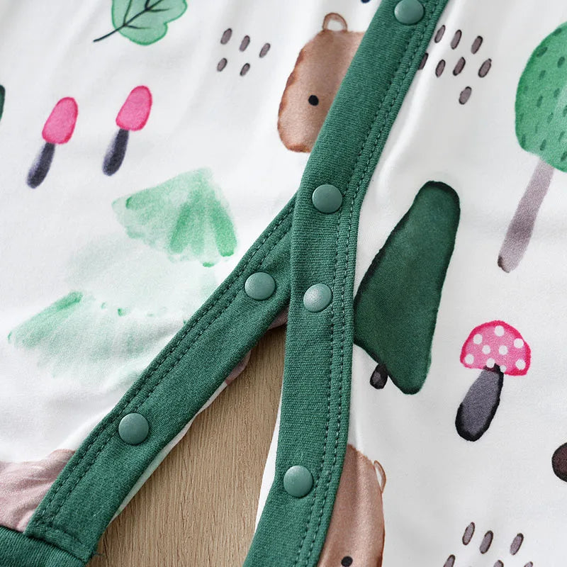 Baby Autumn Clothes Cartoon Animal Elements Baby Boy Long Sleeved Jumpsuit Casual Baby Single Breasted Clothes Good Vibrations