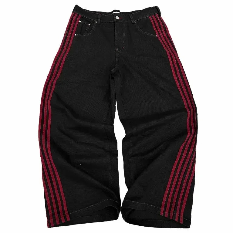 Y2K baggy Jeans Splicing embroidery high quality Jeans Fashion men women Sweatpants Casual streetwear Hip Hop wide leg trousers Good Vibrations