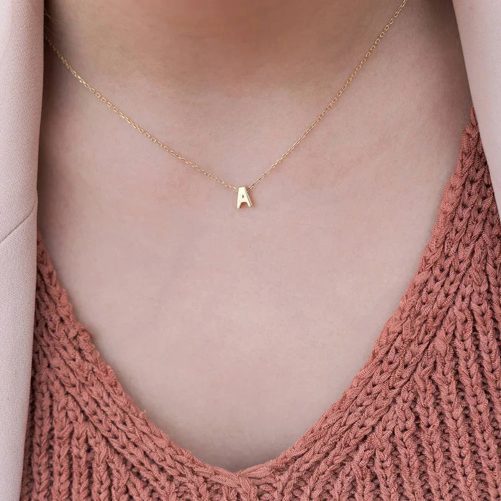 FSUNION New Arrival Fashion Tiny Initial Necklace Gold Silver Color Cut Letters Single Name Choker  For Women Pendant Good Vibrations