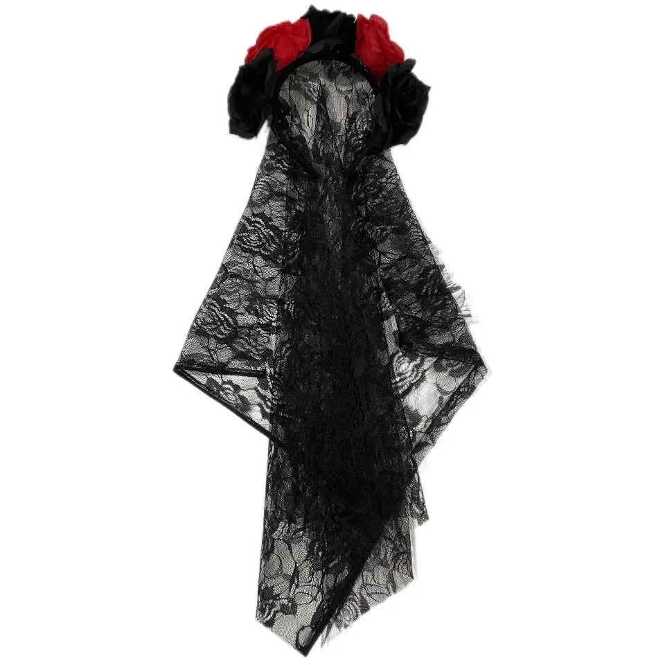 Halloween Black Veil Decoration Halloween Simulation Flower Headband Wedding The Dead Costume Cosplay Party Headwear Accessories Good Vibrations