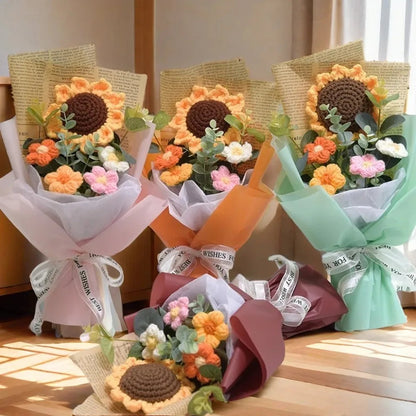 Artificial Flower Crochet Bouquet Handmade Eternal Flower Sunflower Daisy Bouquet Anniversary Mothers Day Birthday Gift Good Vibrations