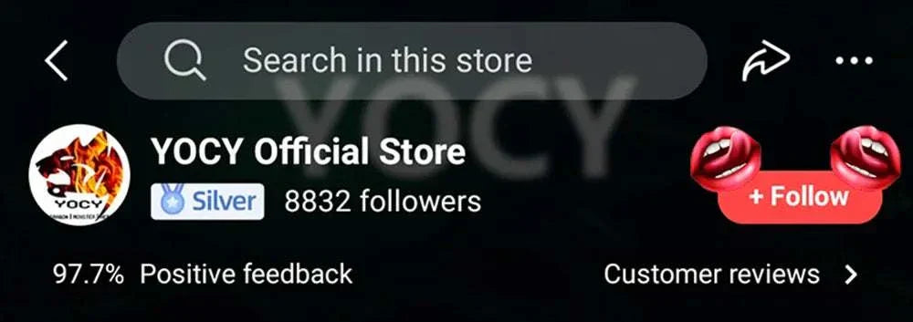 YOCY Official Store banner with 97.7% positive feedback and 8832 followers.