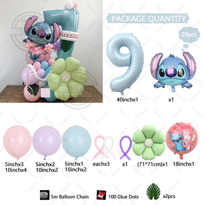1set Stitch Birthday Party Decorations 40inch Blue Number Foil Balloon Children's Birthday Background Boys Girls Toys Gifts Good Vibrations