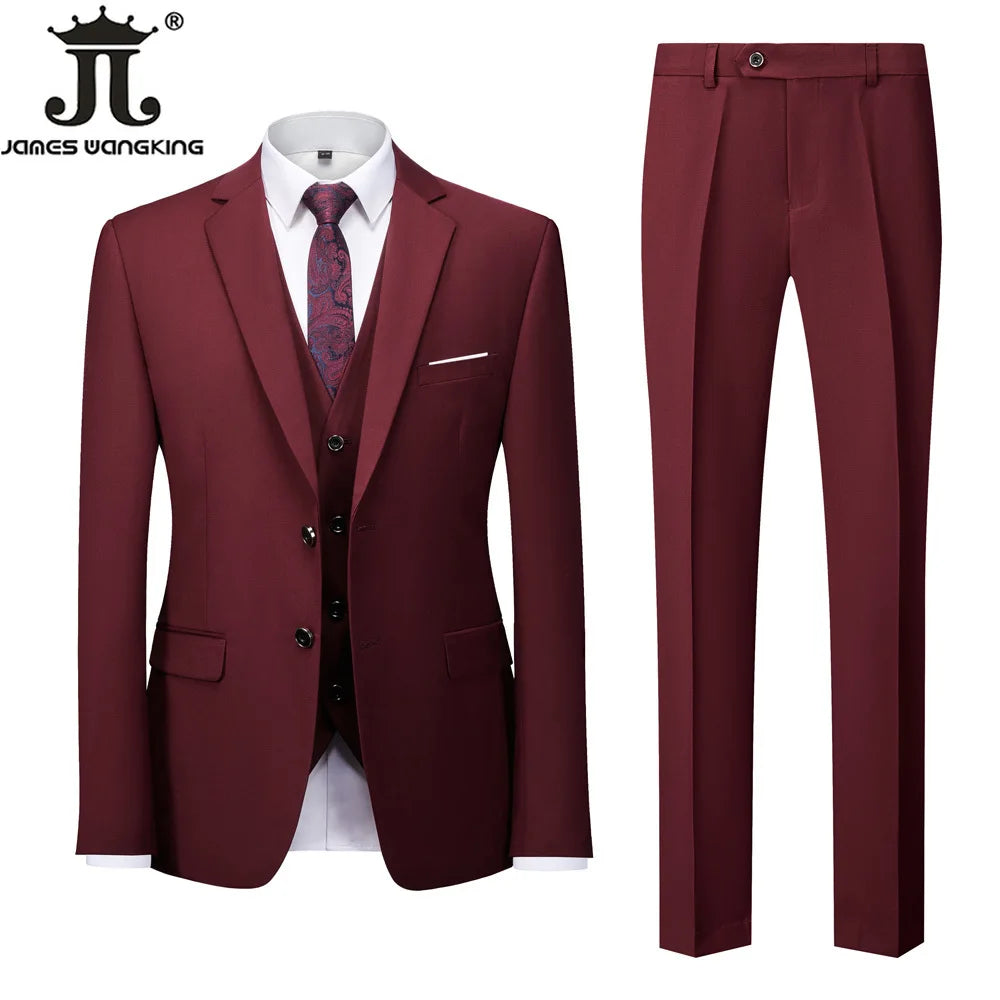 18 Color M-6XL ( Jacket + Vest + Pants ) Boutique Solid Color Men's Official Business Suit Bride's Wedding Dress Party Male Suit Good Vibrations