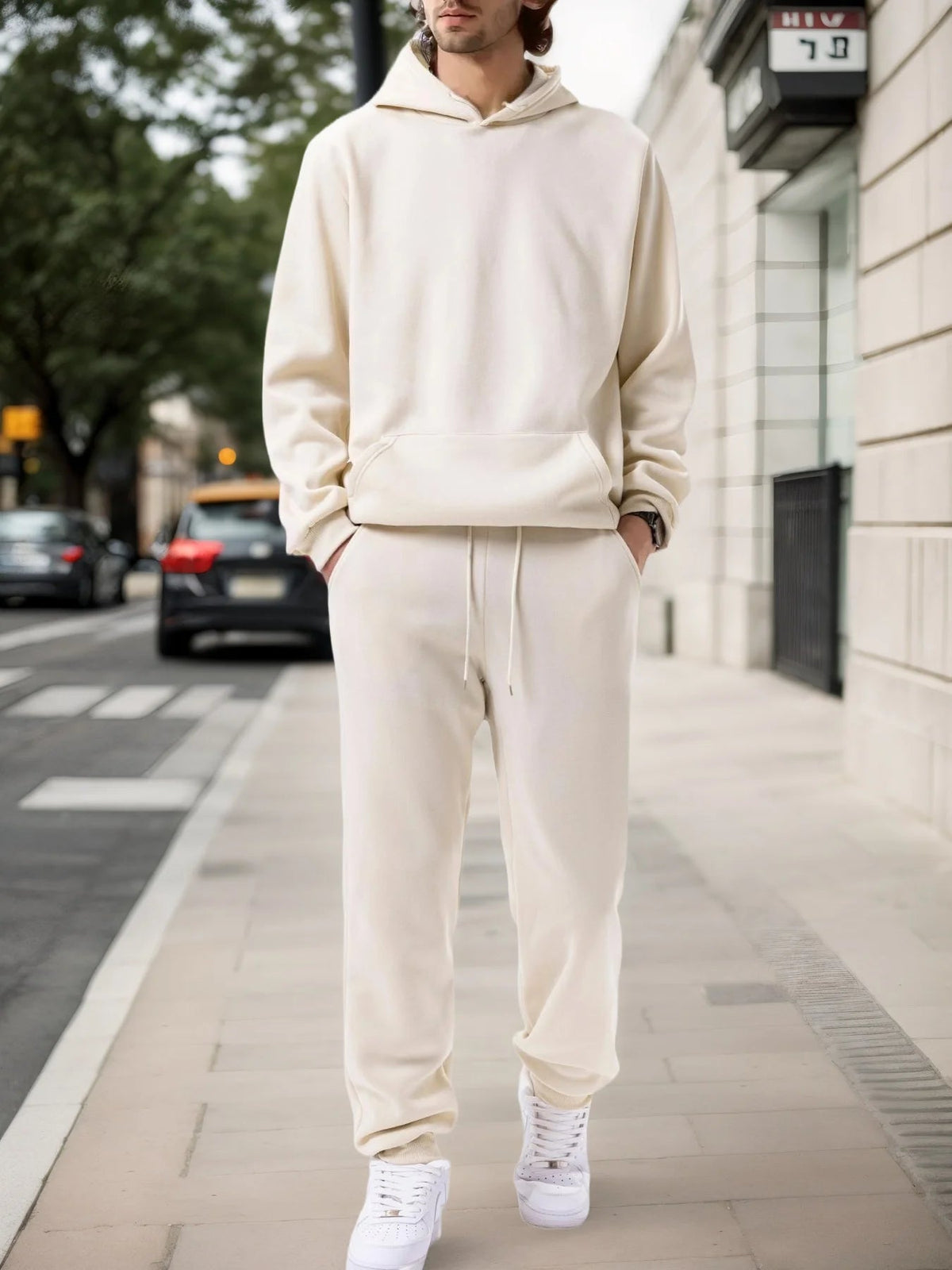 Men's Autumn and Winter Solid Color Hoodie+jogging Pants Two-piece Set Fashionable Outdoor Casual Sportswear Men's Tracksuit Good Vibrations