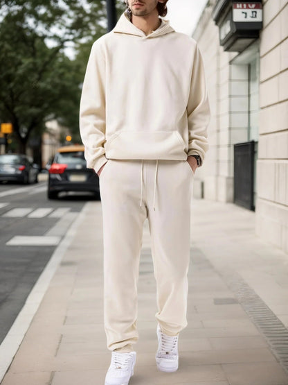 Men's Autumn and Winter Solid Color Hoodie+jogging Pants Two-piece Set Fashionable Outdoor Casual Sportswear Men's Tracksuit Good Vibrations