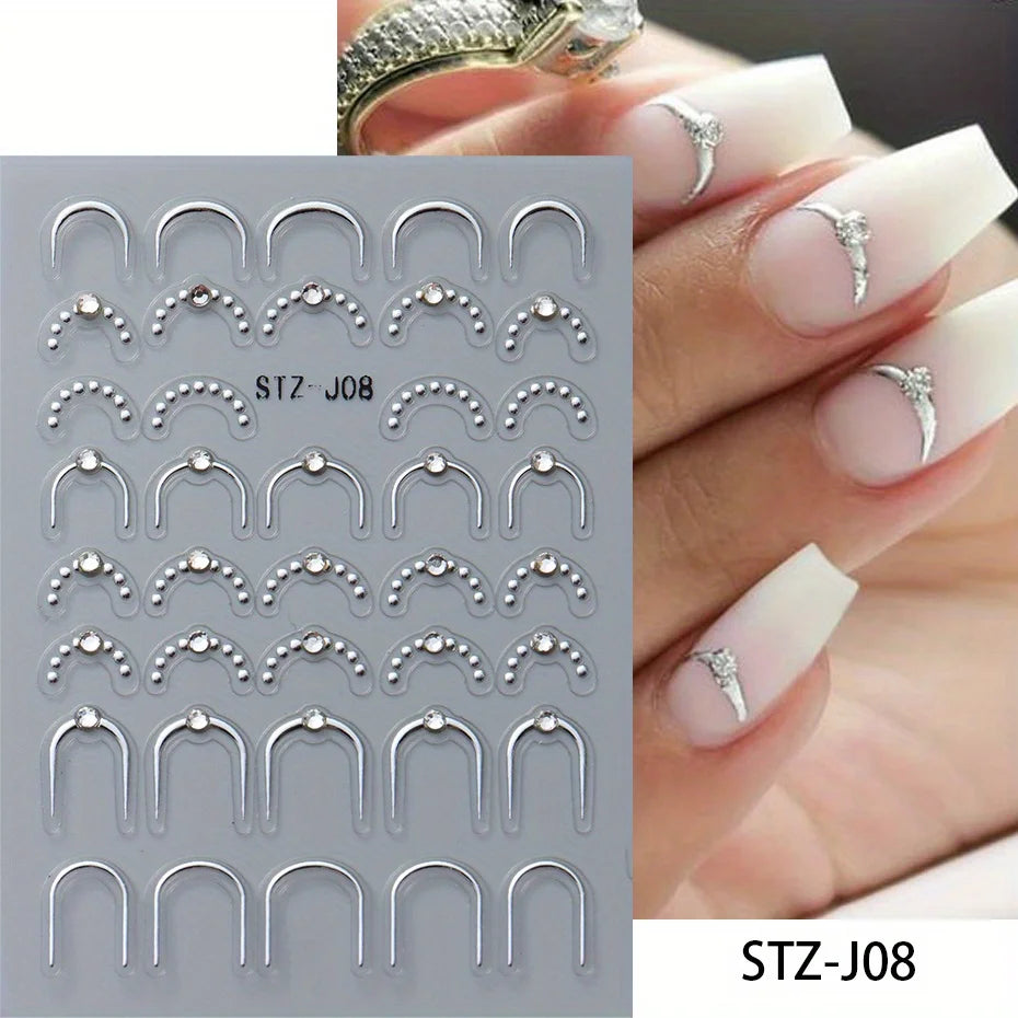 Silver Gold Lines Stripe Nail Sticker Decals Metal Strip Luxury Nails Slider 3D Self Adhesive Design Nail Art Stickers Paper Good Vibrations