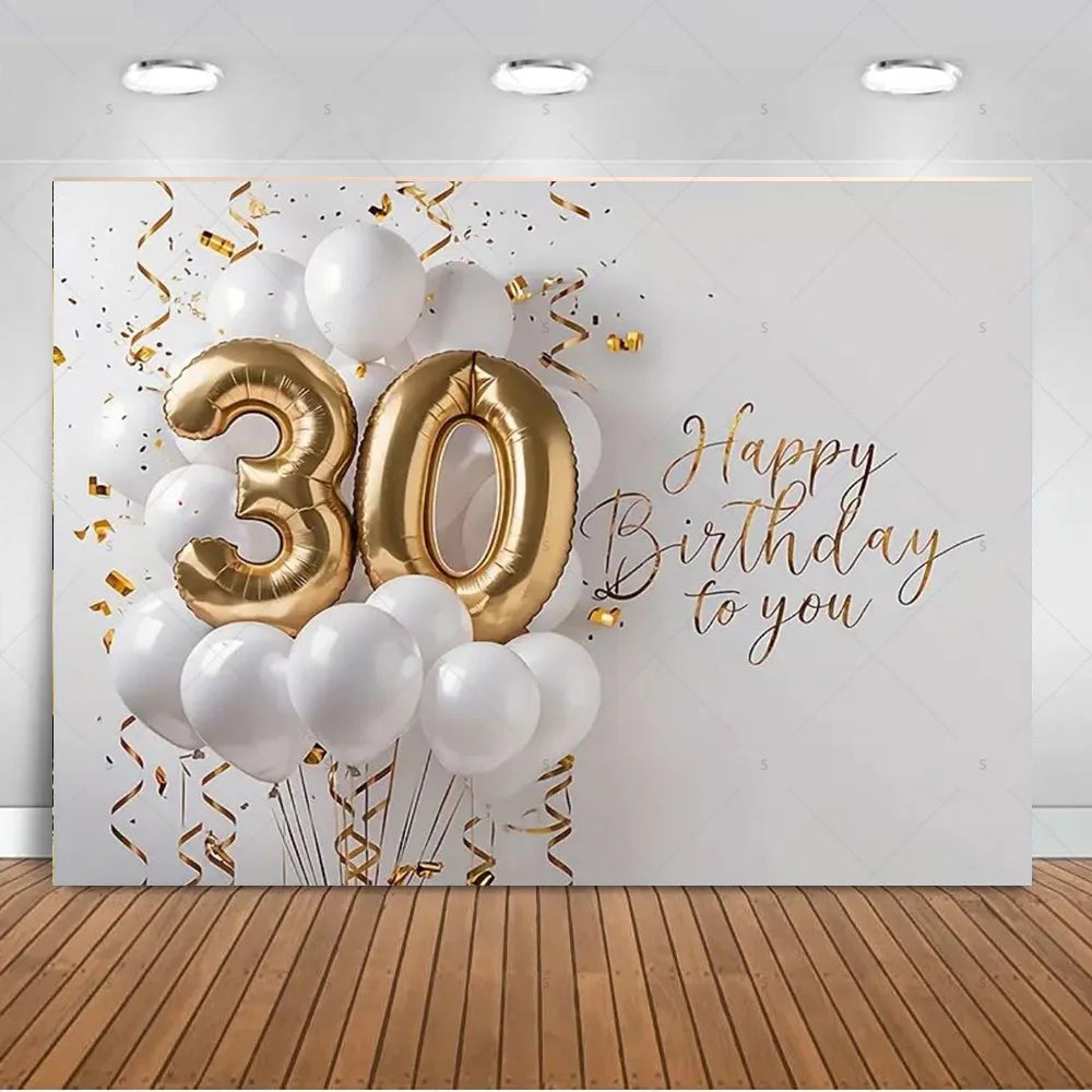 30th Birthday Party Decor Background Pink Black Gold Glitter Woman Man 30 Years Old Photography Backdrop Supplies Adult Gifts Good Vibrations