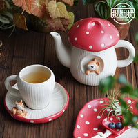 Cute Red Mushroom Ceramic Tableware Coffee Cup Afternoon Tea Set Creative Cartoon Pastry Plate Rice Bowl Salad Plate Dinner Dish Good Vibrations