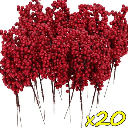 Christmas Red Berries Fake Plants Flowers Artificial Holly Berry Stamen Wreath Ornaments for Xmas Tree Party Home Decor Good Vibrations