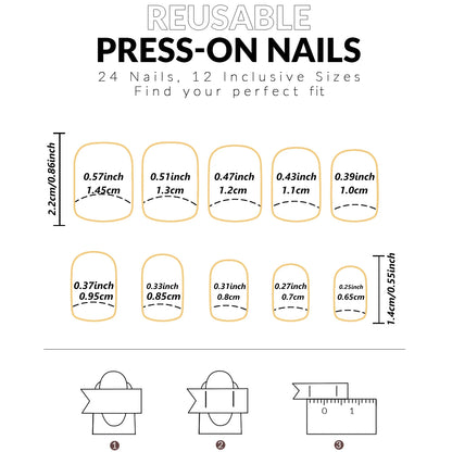 24pcs Press on Nails Short Almond Bowknot Black Press on Nails White Pearl Sweet French Tip Press on Nails Cute Nail Artificial Good Vibrations
