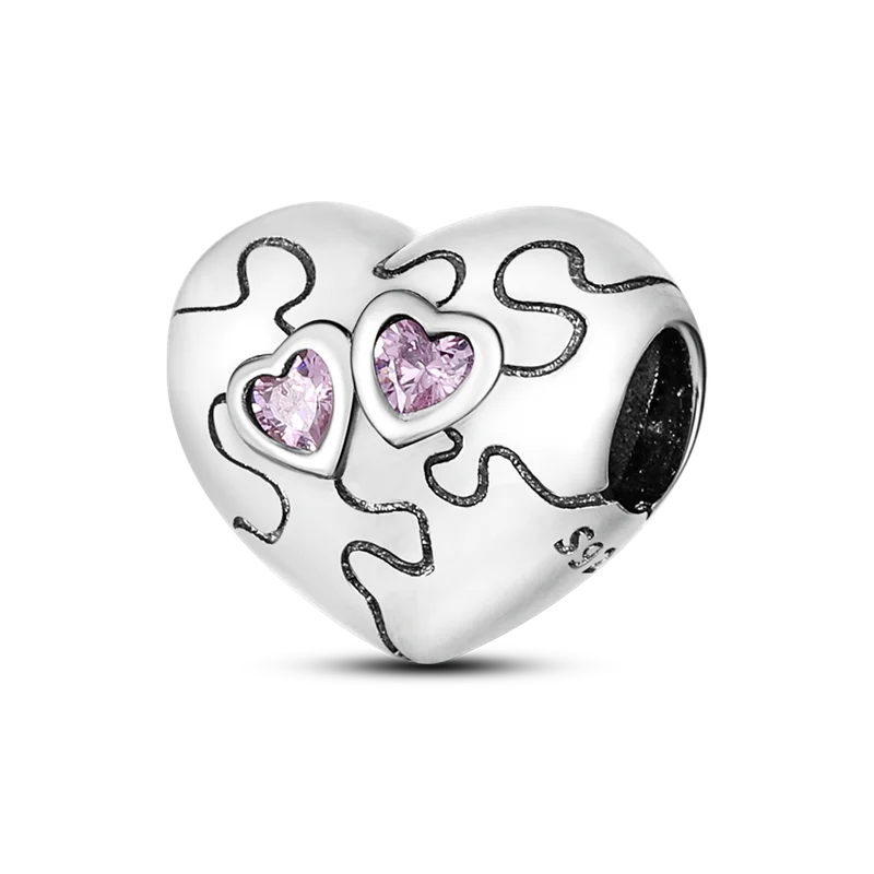Heart Shape 925 Sterling Silver Family Lover Affection Pendant Charm Beads Fit Original Bangle Bracelet DIY Jewelry For Women Good Vibrations