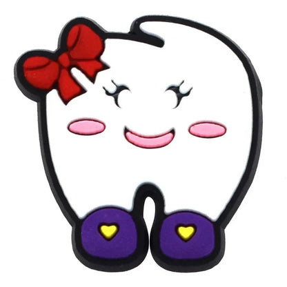Shoe Charms for Crocs Accessories Q Edition Teeth Shoes Charm for Croc Decorations Pins Men Accessory Jeans Woman Clogs Clips Good Vibrations