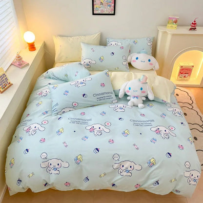 Sanrio 100% Cotton Bedding Set Cute Hello Kitty Kuromi Melody King Queen Pillowcase Bed Linens Girl Dorm Bedclothes Home Textile Good Vibrations
