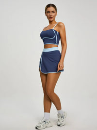 Women's Athletic Set: Padded Crop Top (Built - in Bra) & Skort with Hidden Side Pockets, Moisture - Wicking Fabric for Tennis, G Good Vibrations
