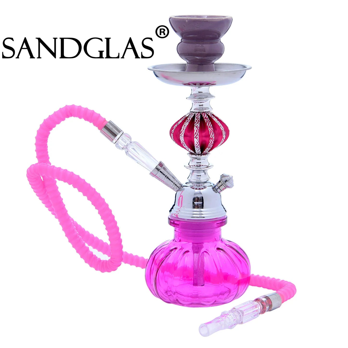 SANDGLAS Small 1 Hose Hookah Complete Including Glass Bottle Body And Ceramic Bowl, High Quality Glass Hookah Set, Shisha Hookah