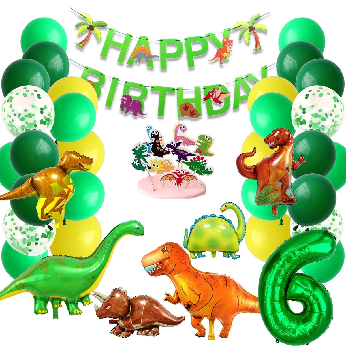 Dinosaur Birthday Party Supplies for Kids Age 2-6, Foil Balloons Set with Banner, Cake Topper, Decorations Kit (Boys & Girls) Good Vibrations