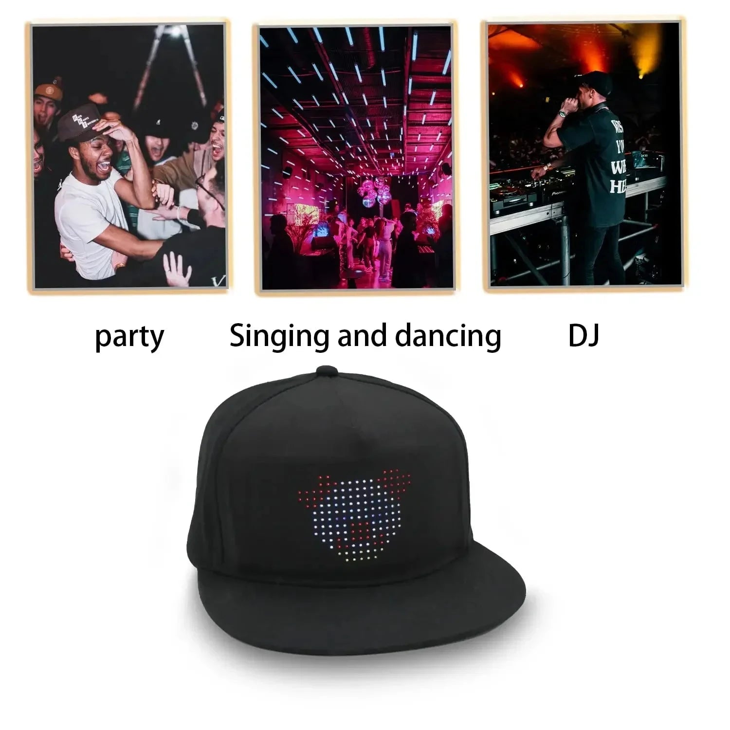 LED Glowing Hat LED Matrix Scrolling Text Display Message Pattern Programmable APP Control 5V for Disco Party Cool Baseball Cap Good Vibrations