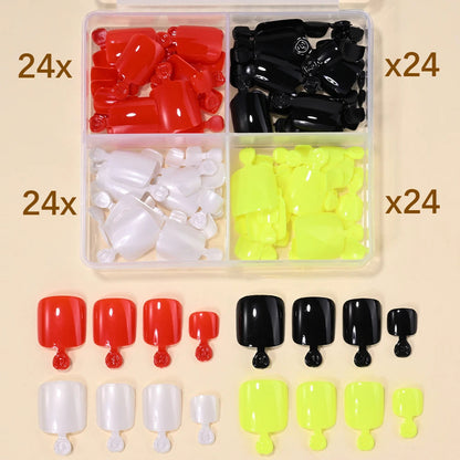 96Pcs/Box French Fake Toenails Butterfly/Flower Design Short Square  Press On Toenail Glossy Full Cover False Toe Nail Extension Good Vibrations