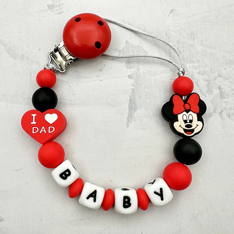 Personalized English Letters Baby Silicone Cartoon Disne Pacifier Clips Chains Holder Teether Pendants Teething Kawaii Baby Gift Good Vibrations