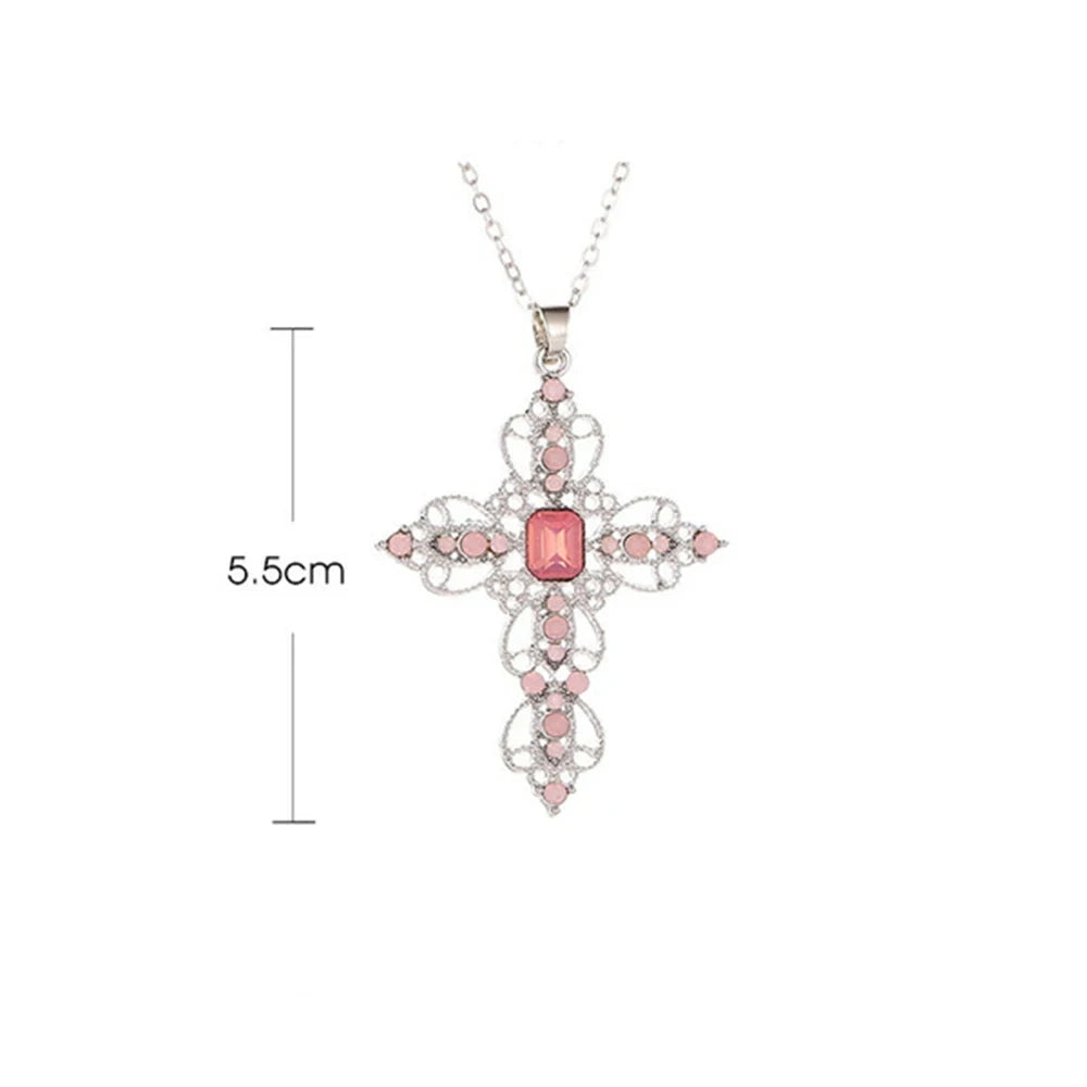 Fashion Exquisite Hollow Cross Necklace Bohemian Inlaid Rhinestones Clavicle Chain Jewelry Gifts For Women Girls Party Wearing Good Vibrations