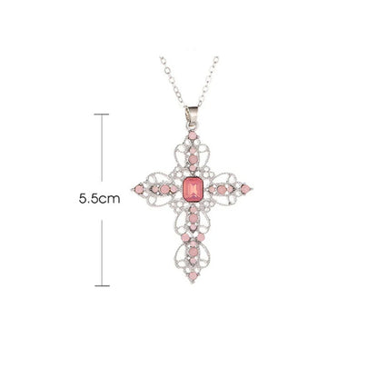 Fashion Exquisite Hollow Cross Necklace Bohemian Inlaid Rhinestones Clavicle Chain Jewelry Gifts For Women Girls Party Wearing Good Vibrations