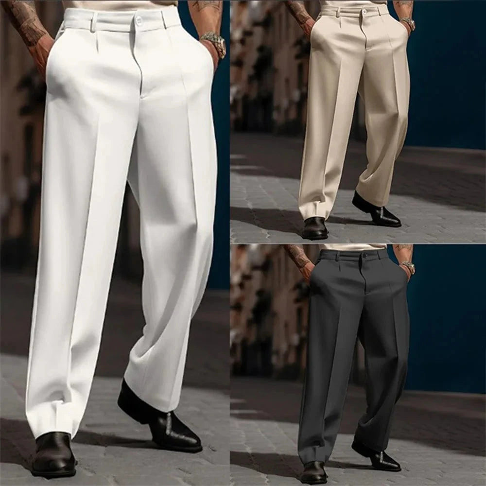 Mens Casual High-Waisted Loose Suit Pants 2024 New Business Versatile Comfortable Retro Solid Color Breathable Trousers For Men Good Vibrations