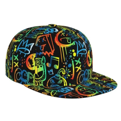 Colorful Graffiti Art Print Baseball Cap Adjustable Snapback Hat for Men Women Unisex Hip Hop Caps Flat Bill Brim Hats Good Vibrations
