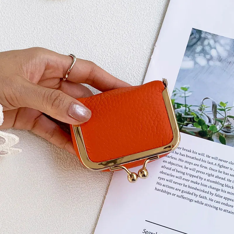 Litchi Grain Mini Bag, 2 Sizes Available, Retro Metal Kiss Lock, Portable Jewelry Pouch for Rings, Earrings & Necklaces Coin Pur Good Vibrations