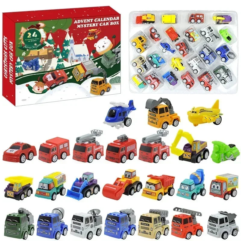 Christmas Advent Calendar Car Toys Military Engineering Fire Truck Car 24 Days Countdown Calendar Gift Box for Kids Xmas Gift Good Vibrations