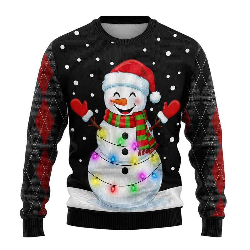 Funny Santa Claus Graphic Ugly Christmas Sweater Fashion Autumn Streetwear 3D Printed Sweatshirts Loose Breathable Pullovers Good Vibrations