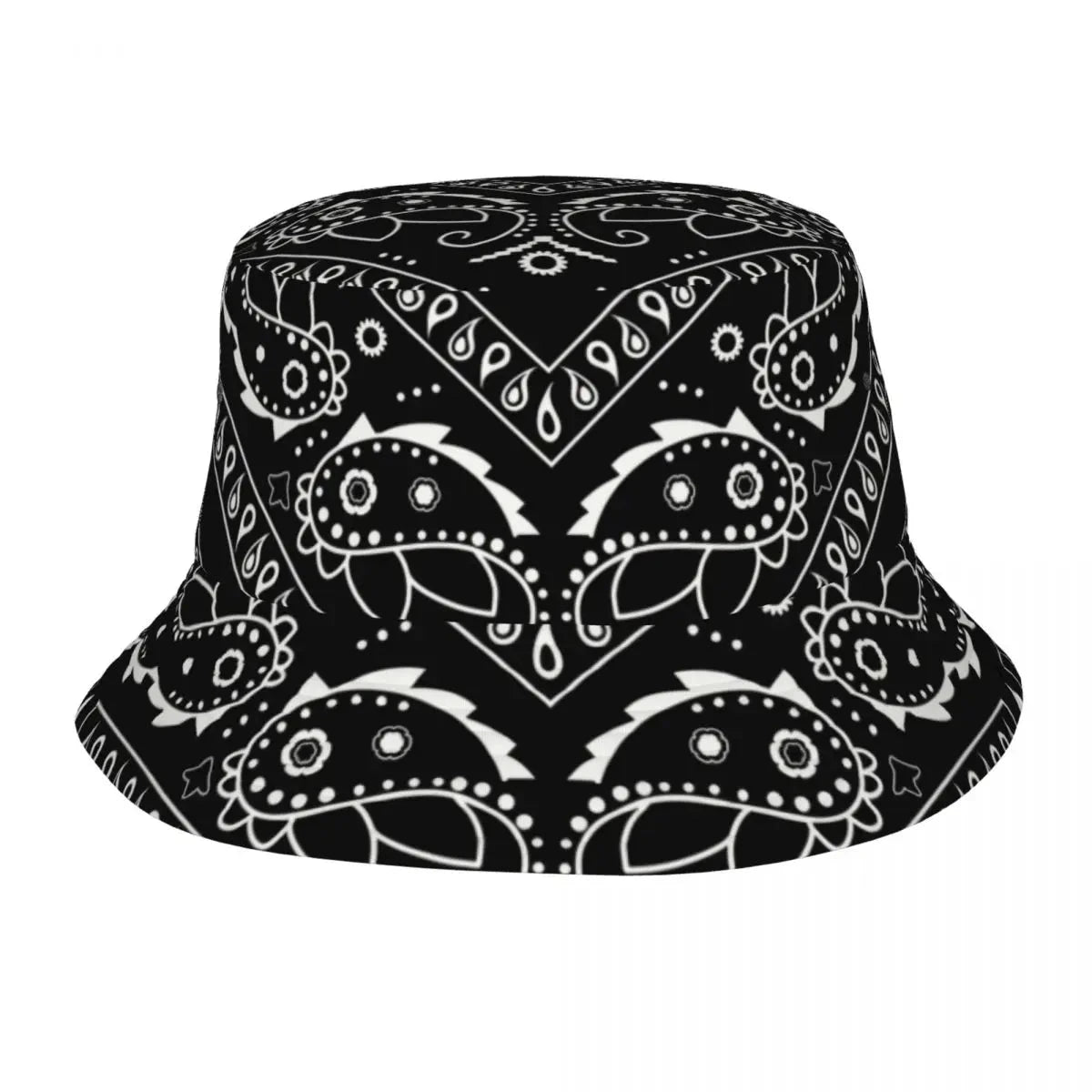 Black Paisley Pattern Bandana Print Bucket Hats Women Men Unisex Trendy Summer Fisherman's Hat Good Vibrations