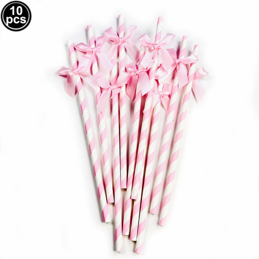 Pink Banner Happy Birthday Bow Balloon Straw Disposable Paper Plate Napkin Cup Tableware Princess Girl Birthday Party Supplies Good Vibrations