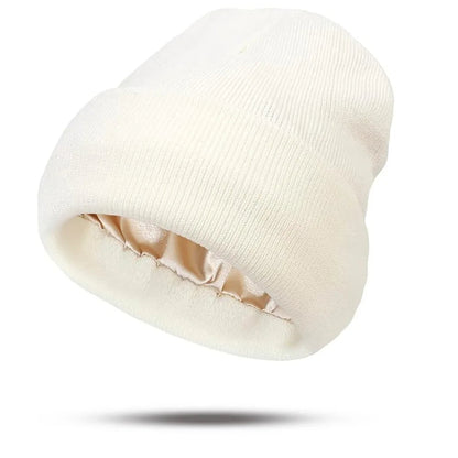 Women's Hats for Autumn&Winter-Comfortable Stylish Versatile Warm-Keeping Hairstyle-Protecting Knitted Satin Woolen Hats Good Vibrations