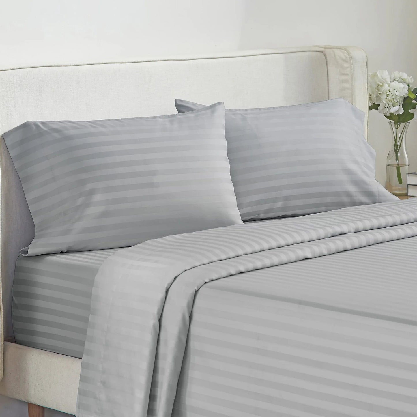Battilo Bed Sheets 4 Pieces Set Luxury Fitted Flat Sheet with Pillowcases Solid Stripe Bedding Set For Twin Full Queen King Size Good Vibrations