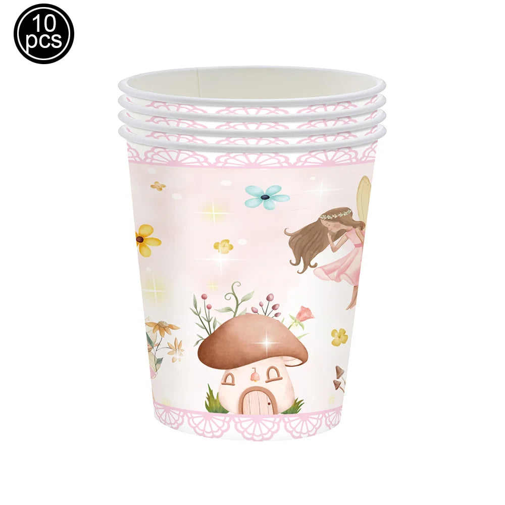 Fairy Party Supplies for Girl Birthday Fairies Enchanted Themed Baby Shower Party Decor Garden Flower Disposable Tableware Decor Good Vibrations