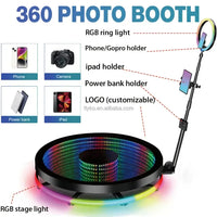 360 Photo Booth Machine 80-100cm with RGB Ring Light, Free Logo, rotating 360 Video Photo Booth for 1-5 People with Flight Case Good Vibrations
