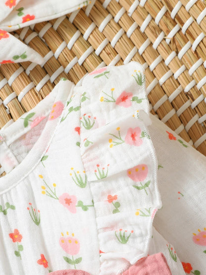Baby Girl's All Seasons Long Sleeve Print Floral With Bow Daily Jumpsuit For Newborn-6M Clothes +Headband Good Vibrations