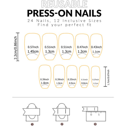 24pcs Press on Nails Short Almond Bowknot Black Press on Nails White Pearl Sweet French Tip Press on Nails Cute Nail Artificial Good Vibrations