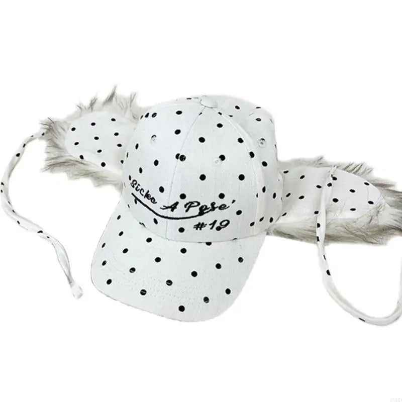 652F Women Baseball Hat 2000s Plush Earflap Fun Furry Hat for Idol Concert Shows Embroidery Caps for Adults Good Vibrations