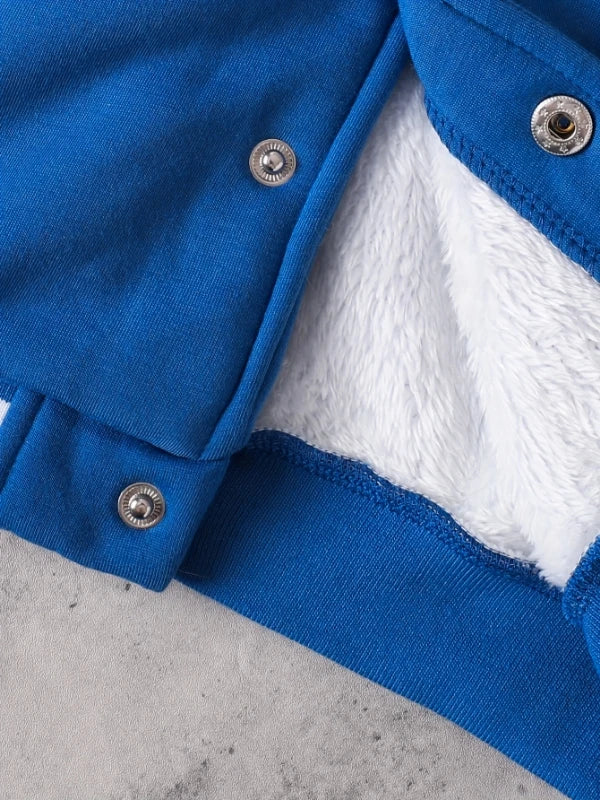 Boys' Baseball Jacket Three-Piece Set - Blue Teddy Bear Embroidered Sportswear for Toddlers, Spring/Fall Casual Outfit Good Vibrations