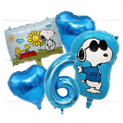 Snoopy Birthday Balloons Set boy girl Number Balloon Suit Foil Ballon Cartoon Birthday Party Supplies Decor Baby Shower Gift Good Vibrations