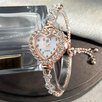 New Fashion Heart-shaped Ribbon-Strap Diamond-Studded Flower Watch for Women with Adjustable Bracelet Good Vibrations