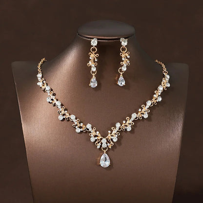 Bridal Wedding Jewelry 4-piece Set, Alloy Crystal Crown&Crystal Necklace&Earrings Women's Classic Wedding Tiaras Good Vibrations